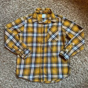 Boy’s Members Mark Flannel Shirt; Gold/Navy/White Plaid; Size 10/12